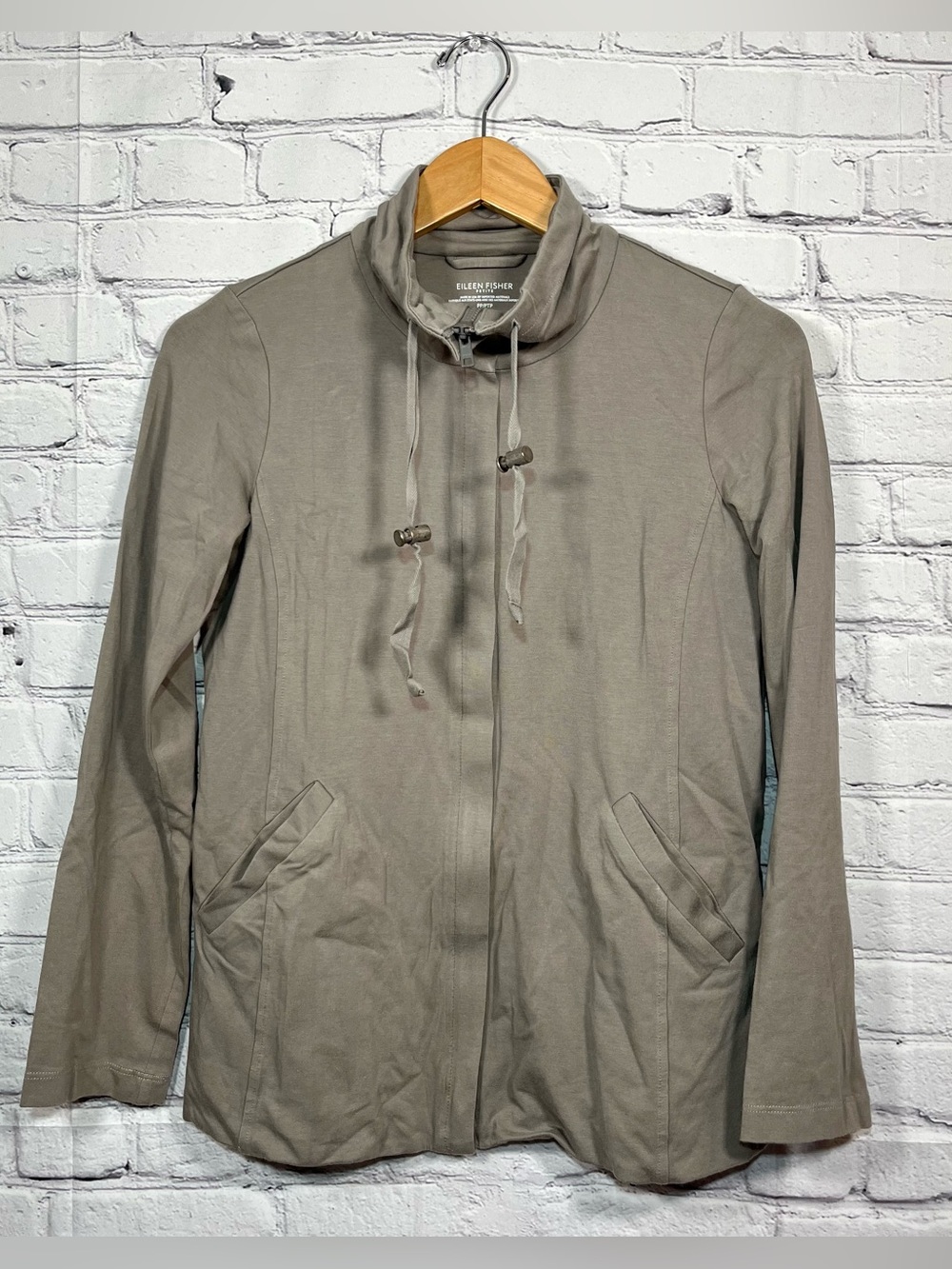 Eileen Fisher Oversized Mock Neck Full Zip Sweatshirt Womens Petite Petite Brown